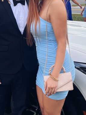 Light Blue Ruched One-Shoulder Bodycon Dress